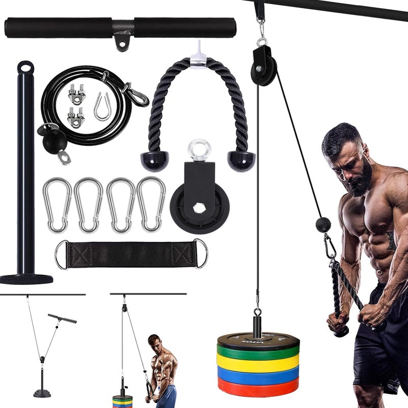 Monfasye Mtgluk Cable Pulley System Upgraded DIY LAT and Lift Weight Pulley Machine Attachment Home Gym Forearm Wrist Roller for Triceps Pull Downs Biceps Curl Forearm Shoulder (Straight + Tricep) - Image 1